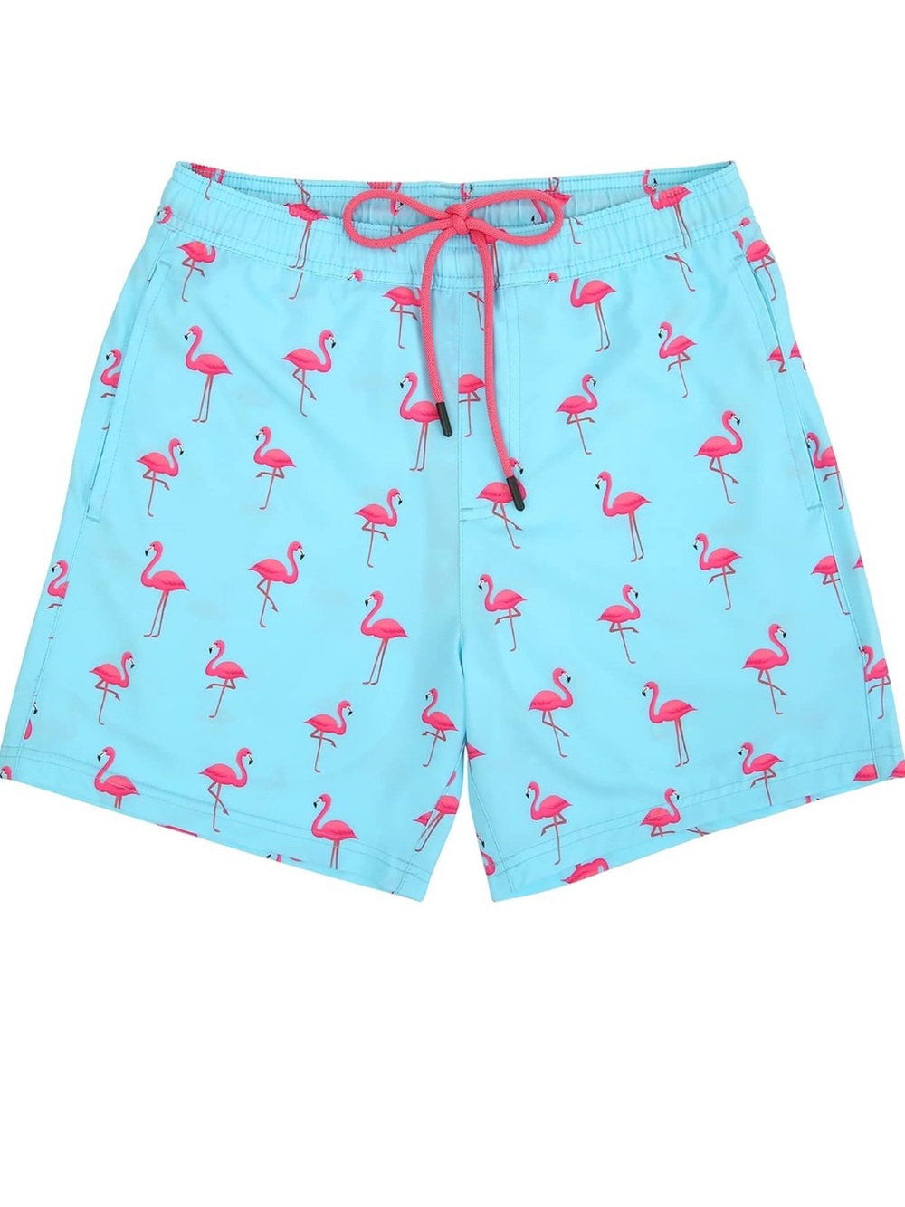 Men's Flamingo Print Light Blue Swim Trunks